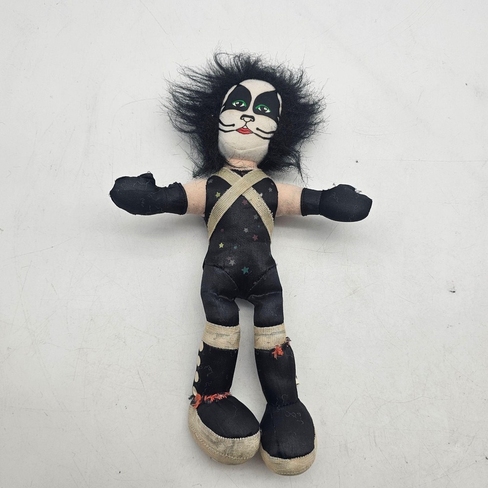 Vintage 2002 Toy Works KISS Peter Criss Catman Plush Doll Black Stars Outfit